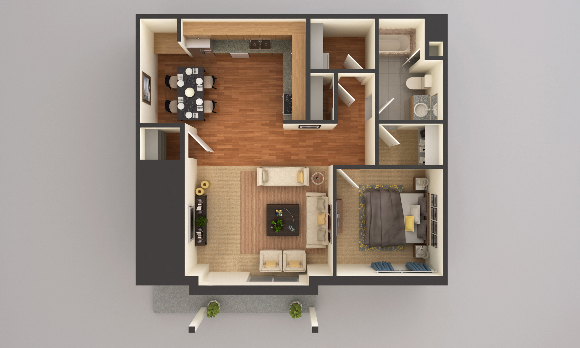 Floor plan for 1 bed, 1 bath, 700 sqft